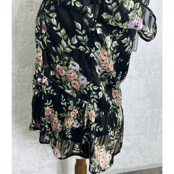 Daniel Rainn Cold Shoulder Blouse Floral Black Multi Size Small NWT - Picture 3 of 9